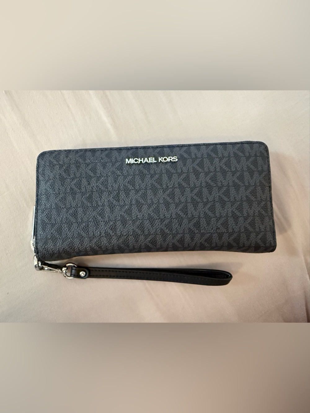 Michael Kors Black Logo Zip Wristlet Wallet